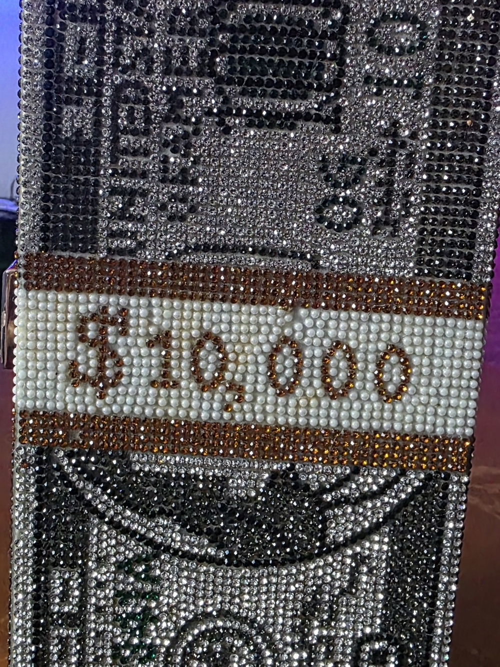 Rhinestone $10,000 Money Stack Phone Case - White, Silver & Gold